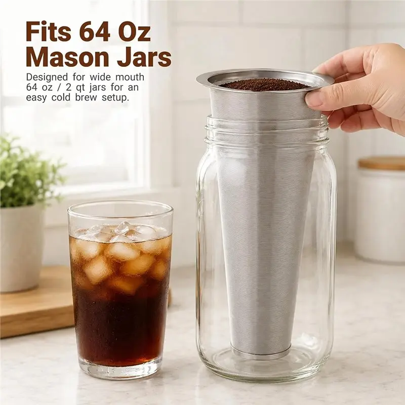 IALJ-For 64 OZ Wide Mouth Mason Jar Coffee Filter Strainer For Cold Brew Tea And Fruit Infused Water