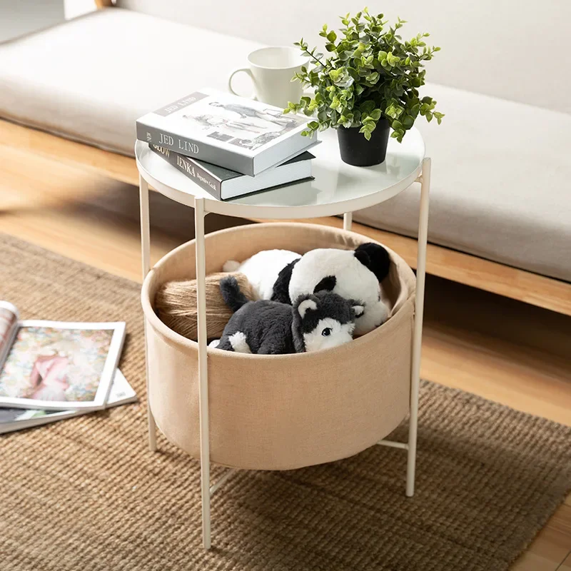 

New 2023 Nordic Iron Round Table Living Room Coffee Table Sofa Side Bedroom Simple Bedside Table Storage Storage Table