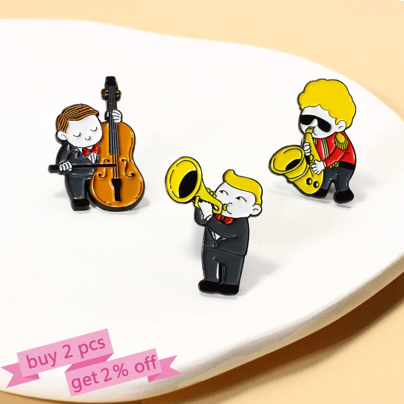 Fashion Music Lover Boys Band Brooch Saxophone Trumpet Trumpet Cello Brooch Music Lover Badge Jewelry Gifts for Friends Kids image 3