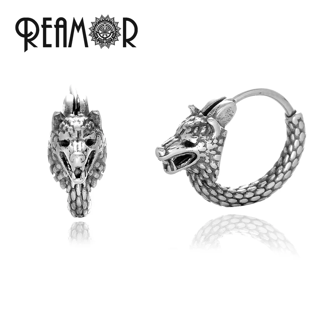 

REAMOR, 1 пара трендовых серег, круглые серьги-кольца в стиле панк с драконом для женщин и мужчин, круглые серьги из нержавеющей стали для пирсинга, ювелирные изделия
