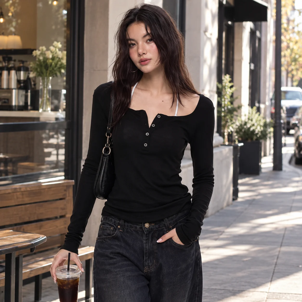 Camiseta de manga larga para mujer, blanca, con cuello en forma de U, corte ajustado, ideal para primavera y otoño, confeccionada en lino suave, camiseta básica, prenda de vestir urbana para mujer.