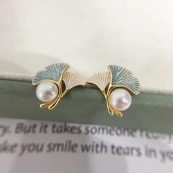 ZHBORUINI High quality Natural Freshwater Pearl Earrings For Women Fresh Ginkgo Leaf Pearl Earrings S925 Silver Ear Needles