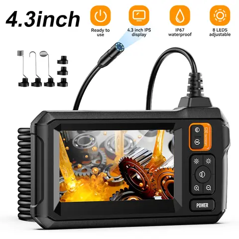 Industrial Endoscope Camera 4.3inch IPS Screen 8mm HD1080P IP67 Waterproof 8 LED Light Inspection Borescope for Pipe Car Repair