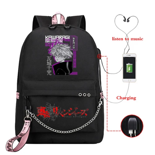 도쿄 리벤저스 발할라 치후유 마츠노 학교 가방, 10 대 여아 베낭가방 USB 충전 책가방, Mochila Escolar 