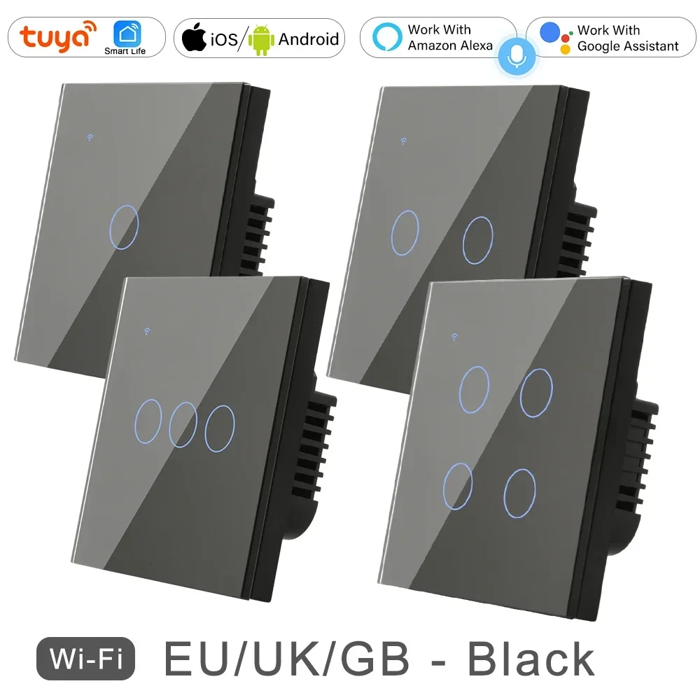 Tuya WiFi Smart Auf Off Licht Schalter 220V Power-Taste Wand Touch Alexa Google Home Sprach Mit Ohne Keine neutral Draht EU Zwei Weg