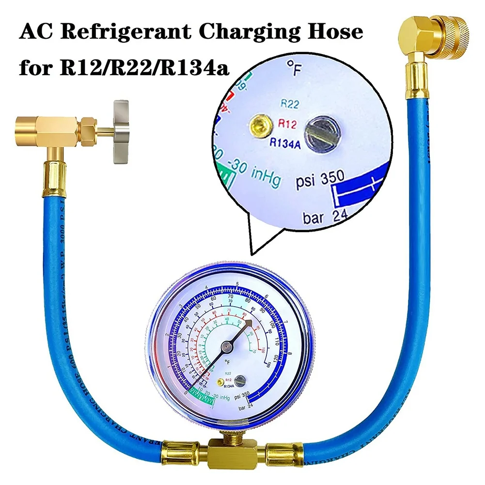 Refrigerator Freon Recharge Hose with Gauge Kit R134A R12 R22,with BPV31 Piercing Tap Valve,for A/C Refrigerant System