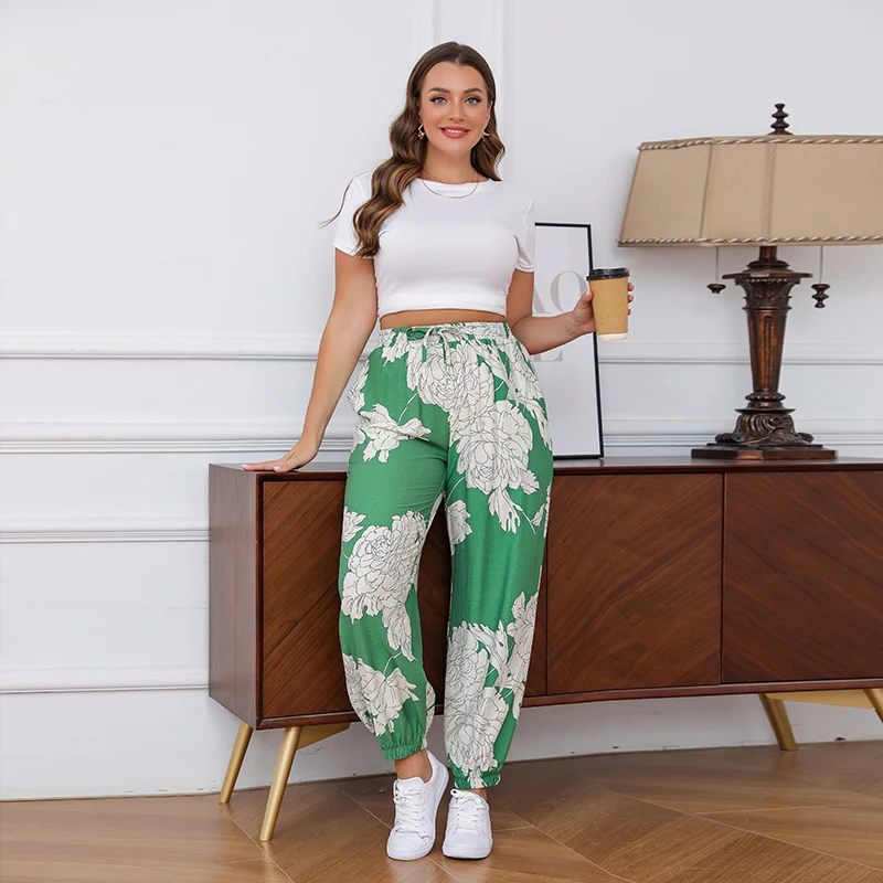 Plus Size Leopard Print Joggers Women High Waist Casual Loose Pants Elastic Waist Trendy Streetwear Trousers