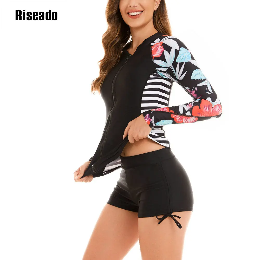 Riseado 2025 جديد مجموعة البكيني المرأة طويلة الأكمام طفح الحرس رياضي السباحة Tankini مجموعات ملابس السباحة