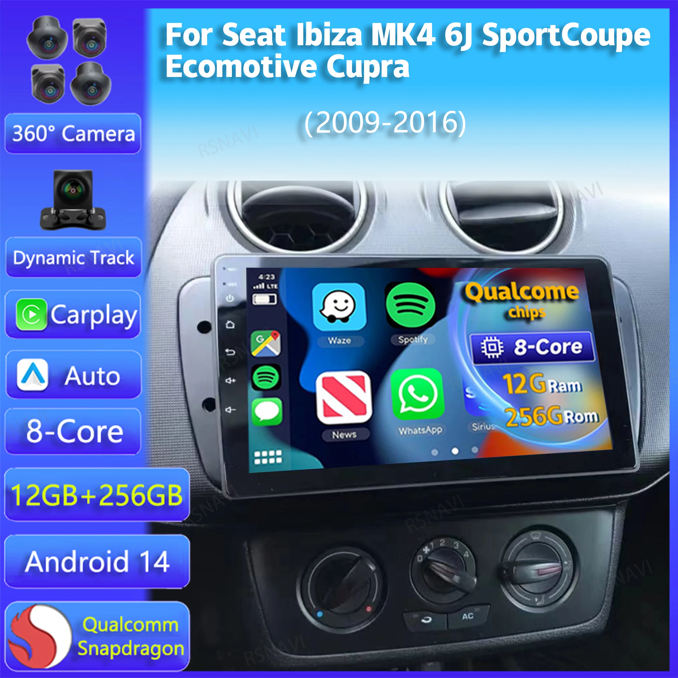 Android 14 Carplay For Seat Ibiza MK4 6J SportCoupe Ecomotive Cupra 2009- 2014 2015 2016 Multimedia Car Radio Player WIFI+BT DSP