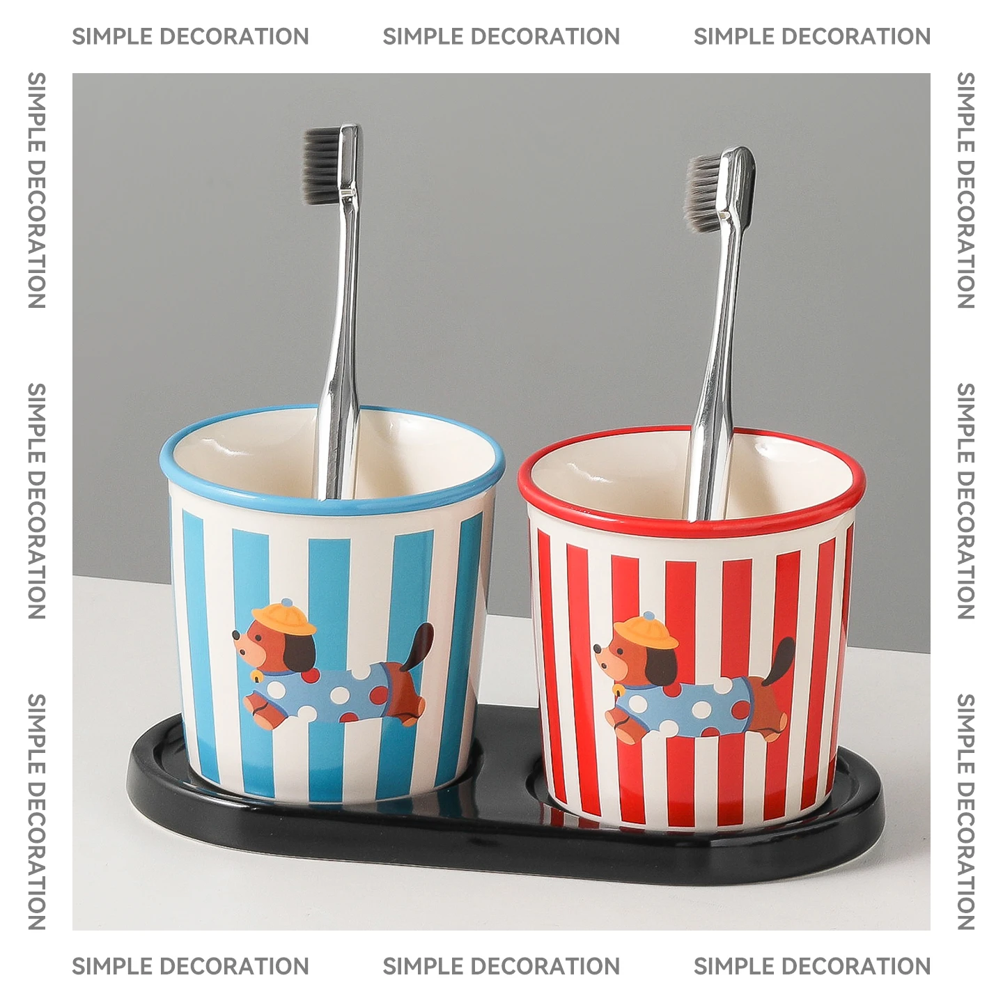 

Элитный керамический набор для ванной комнаты: держатель для зубных щеток в виде таксы с полосками, креативный стакан для хранения, парный набор с подставкой для зубных щеток