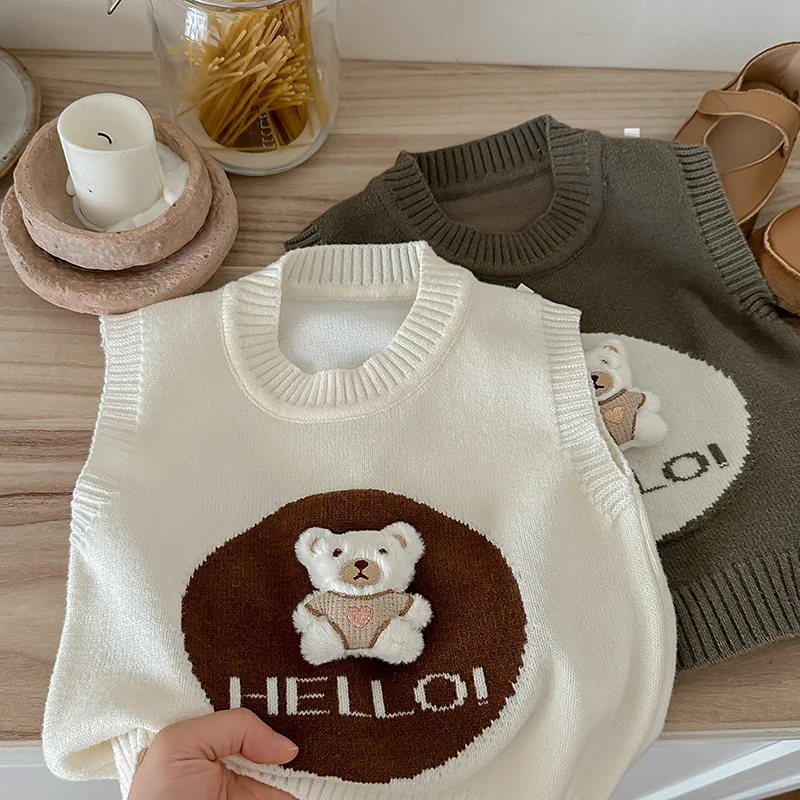 

Cute Bear Toddler Boys Sweater Vests Kids Girls Tops Knitwear Fall Winter Children's Clothes