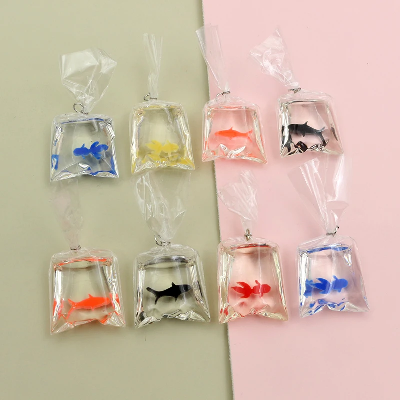 10pcs 50x23mm Transparent Water Bag Fish Resin Charms Funny Ocean Coral Goldfish Pendant For Earring Keychain DIY Jewelry Make