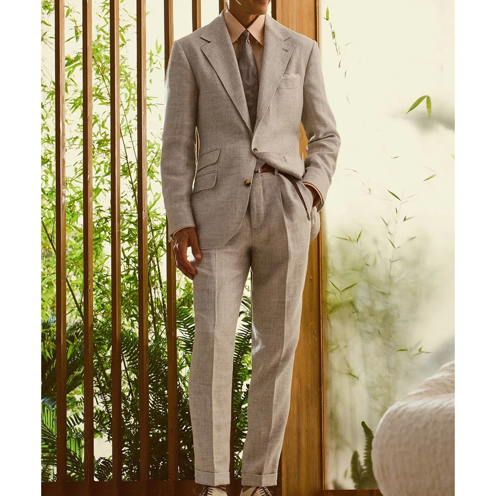 

Men's Suit Two-piece Cotton Linen Suit 3 Pocket Slim Suit Casual and Fashionable and Comfortable Commuting Suit Man Suits