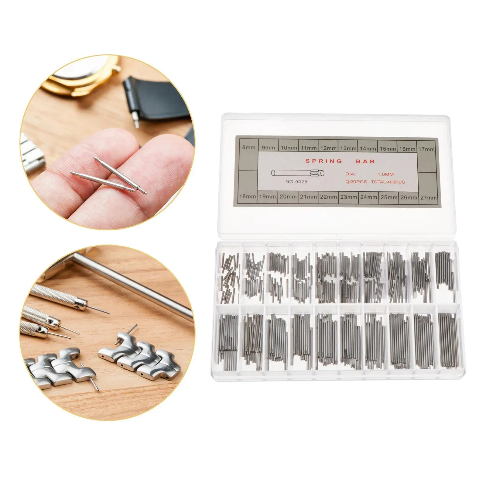 400x Watch Band Spring Bars Repair Tool Sturdy Heavy Duty Convenient Portable for Eyeglass Link Pins for 8-27mm Watch Band