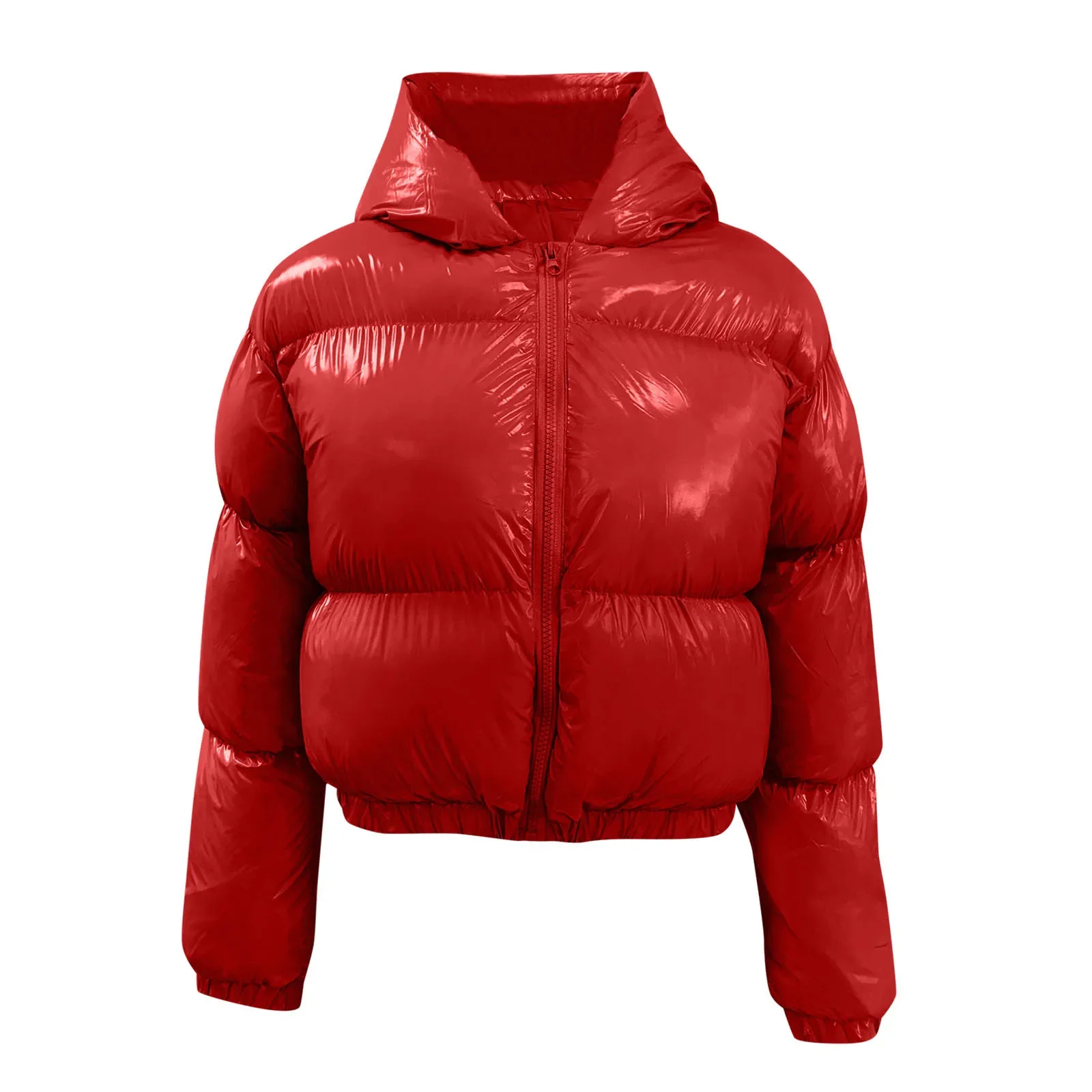 Ladies Autumn And Winter Warm Short Shiny Padded Hooded Leather Jacket Japanese style 90s Workout