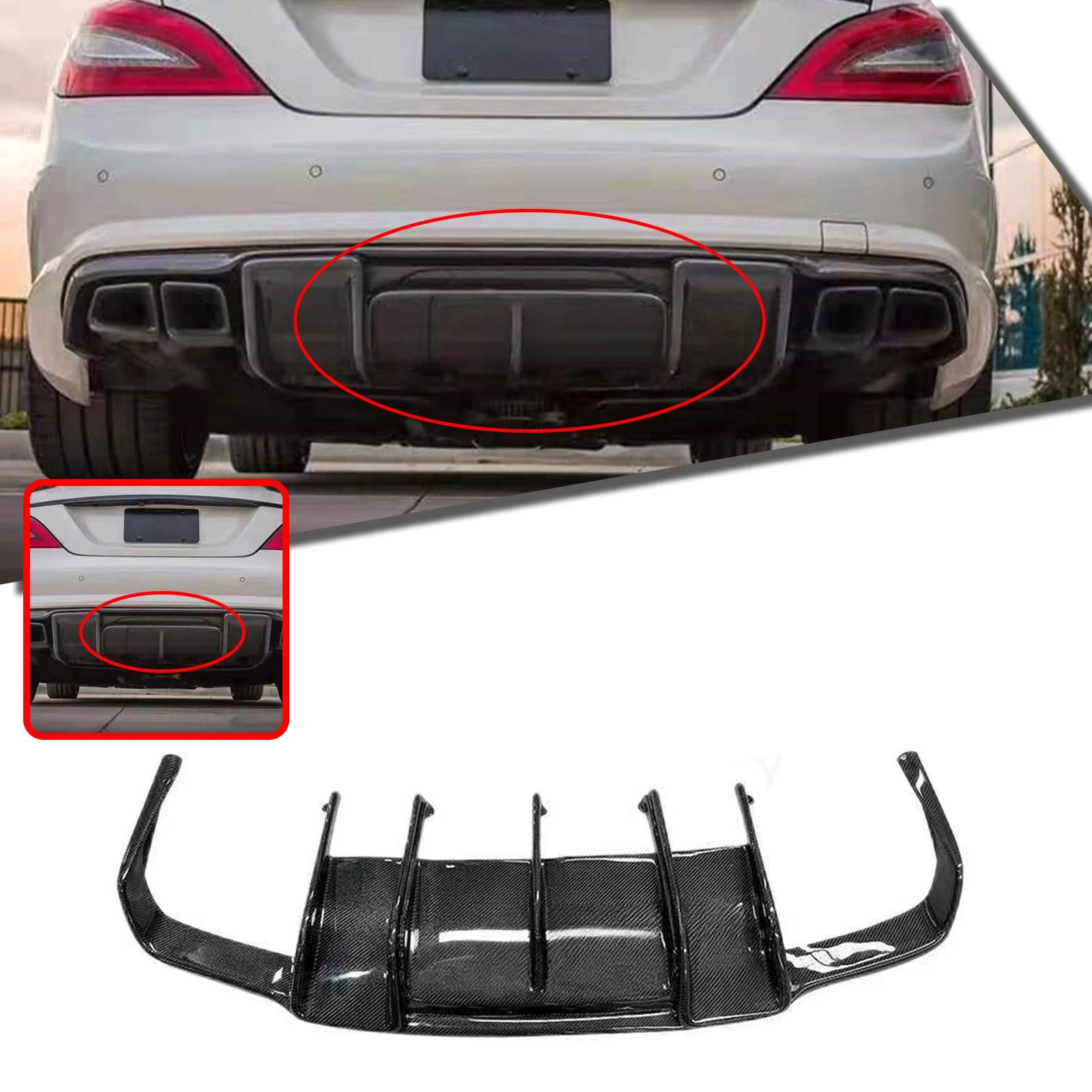 Rear Bumper Diffuser Lip Carbon Fiber Splitter Spoiler Kit For Mercedes Benz W218 CLS Class CLS550 CLS63 AMG 2011 2012 2013 2014