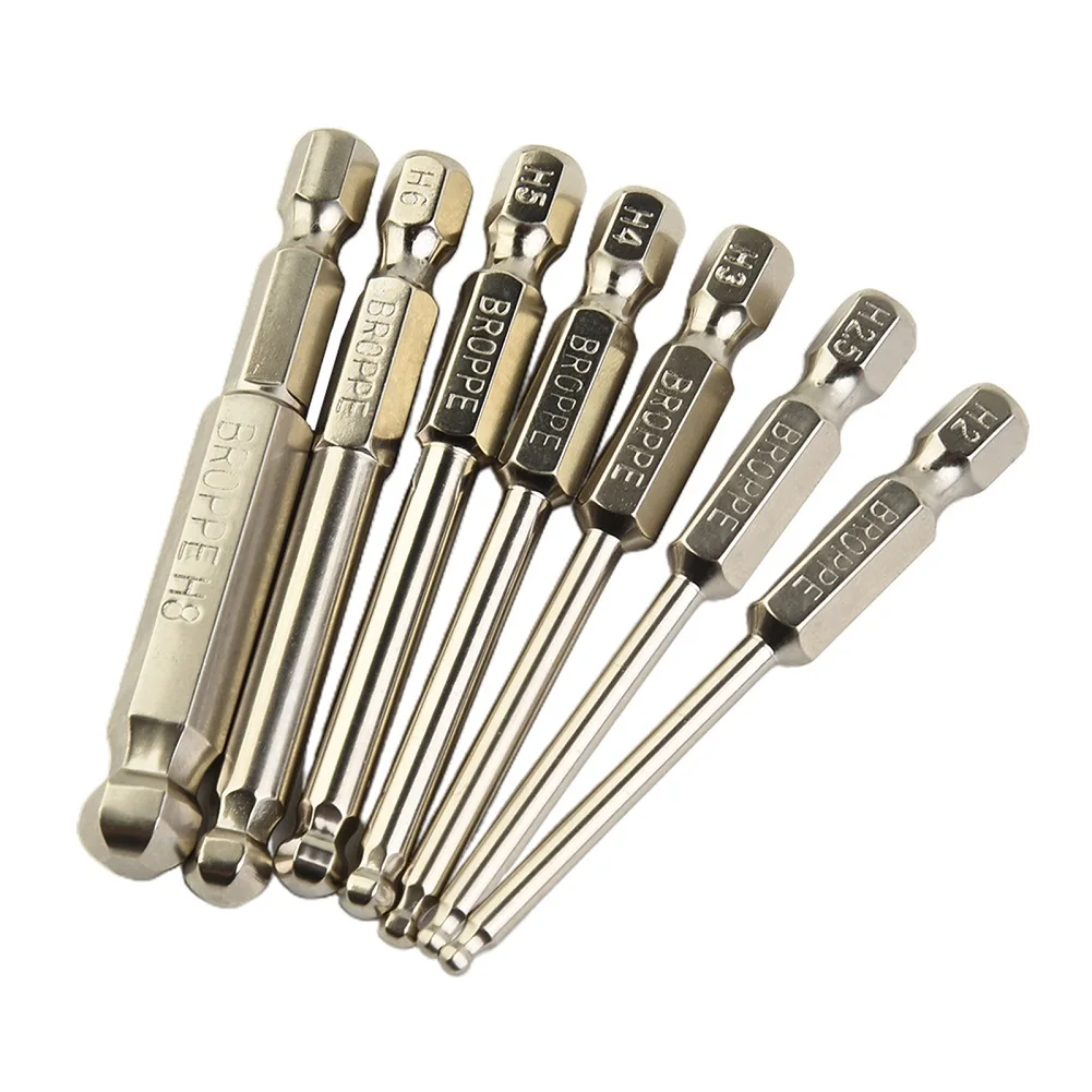 Ball End Hex Screwdriver Bit Metric Hex Bit 65mm Long Magnetic Driver Bit Electroplating Anti-rust Electric Screwdriver Set