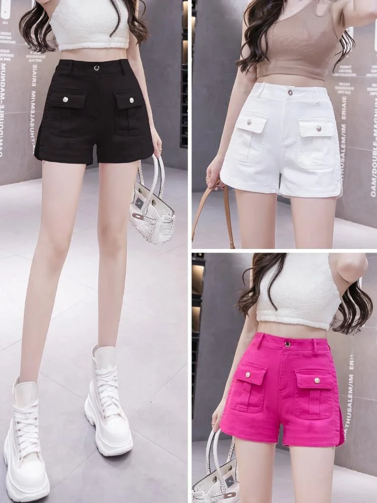 

White Casual Straight Leg Jeans Shorts Women's Spring Summer High Waist New Style Outdoor Wear A-Line Wide Leg Pants