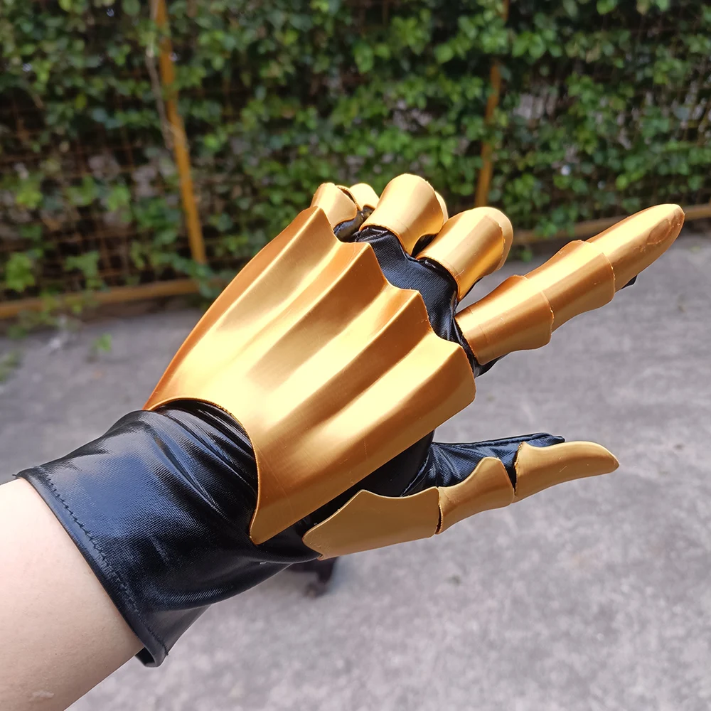 Gold 3D Printed Hand-Glued Punk Mechanical Gloves Retro Gothic Wearable Hand Armor Unisex Tech Apparel Role-Playing Exoskeleton