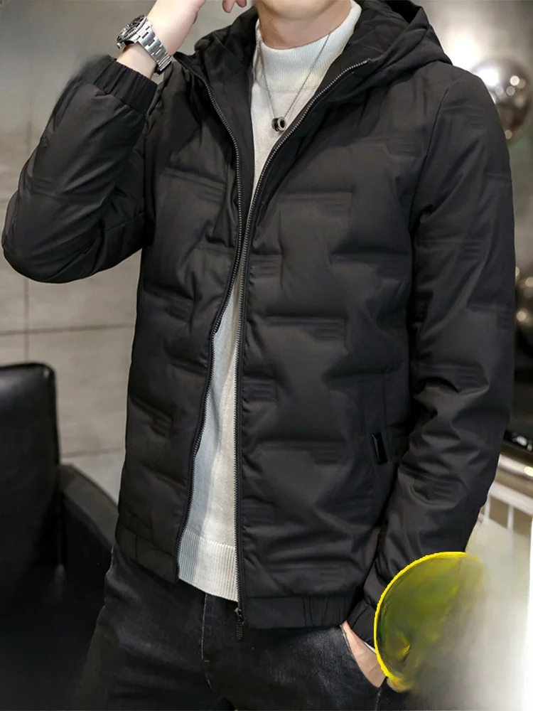 

Мужское легкое толстое пуховое пальто Jaet White Du Feather с капюшоном, теплая зимняя верхняя одежда с хлопковой подкладкой, модная городская ...