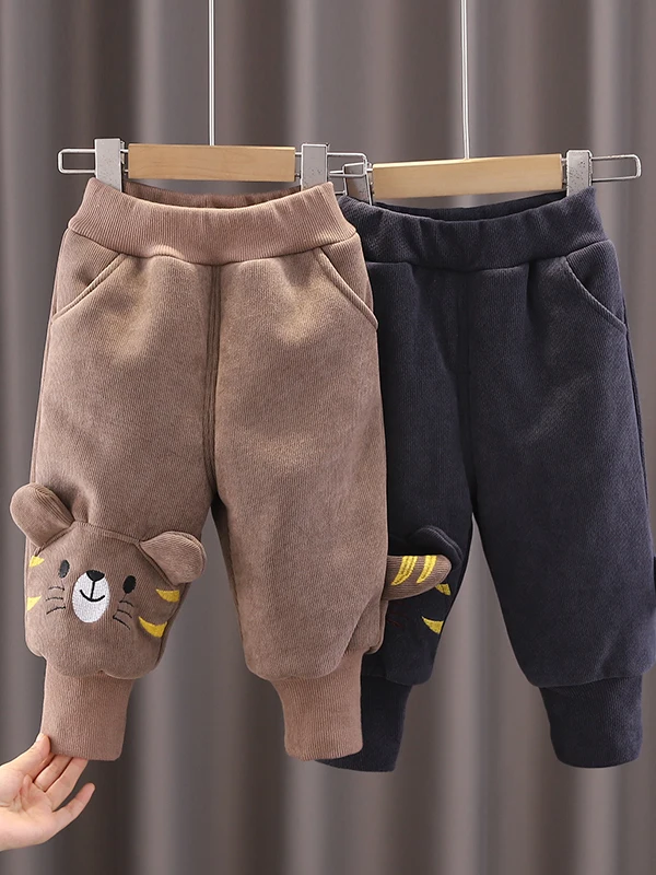 

Теплые детские штаны с изображением тигра, новые зимние повседневные хлопковые брюки на подкладке для малышей, модные длинные брюки