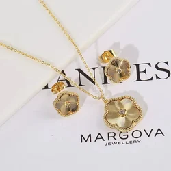 Clover New Design Flower Plant Pendant Necklace Earrings Jewelry Set Women's Stainless Steel Chain High Quality Luxury Bride