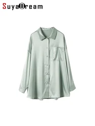 SuyaDream, Woman Loose Shirts, 93%Silk 7%Spandex, Solid Oversize Blouses, 2024 Spring Summer Chic Top