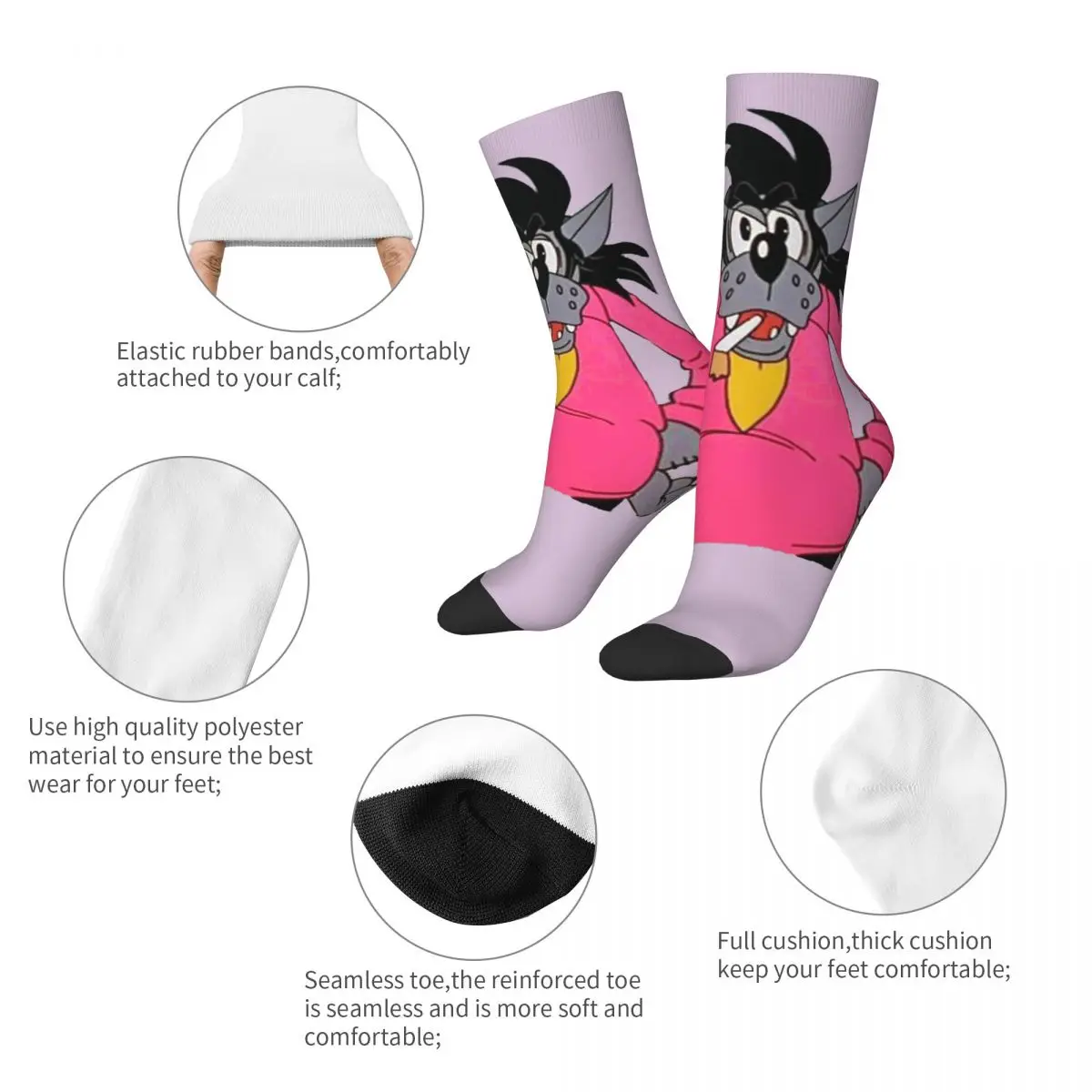 Funny Crazy Sock for Men Hip Hop Harajuku Nu Pogodi Well Just You Wait Wolf Hare Zayats Cartoons Quality Crew compression Sock