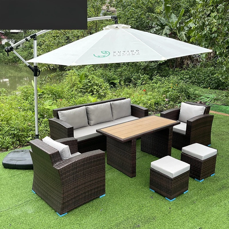 

Outdoor rattan sofa courtyard sunscreen waterproof combination rattan chair outdoor garden homestay leisure simple rattan table