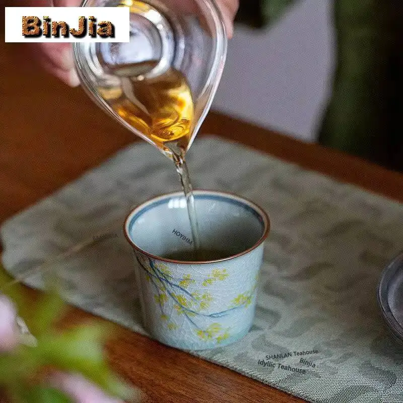 120ml Ice Cracked Glaze Hand-painted Maple Leaf Teacup Japanese Tea Bowl Mug Tea-tasting Meditation Cup Chazhan Master Cups Gift