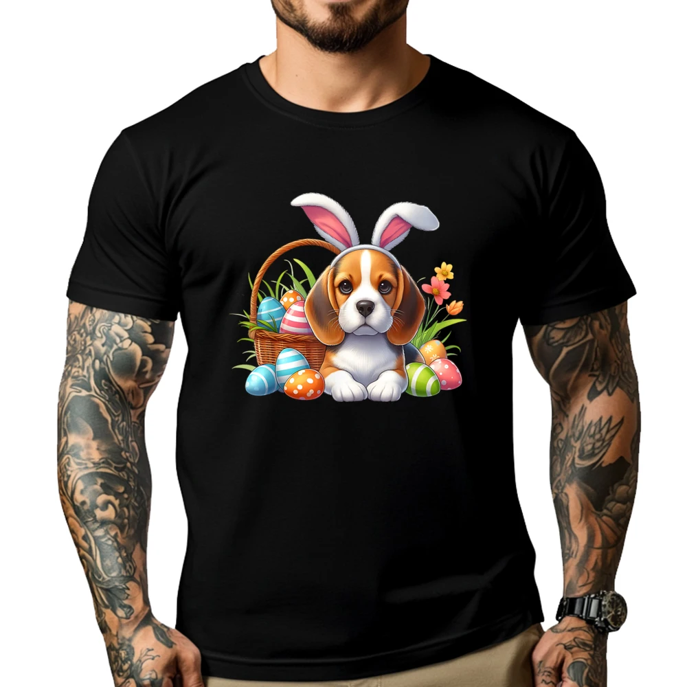 

Beagle With Easter Bunny Ears And Colorful Easter Eggs Street Wear T Shirt Oversize Man Men's T-Shirts T Shirt Men