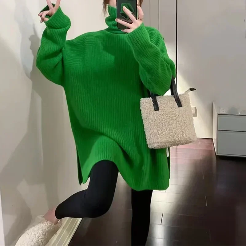Turtleneck Y2k Striped Kintted Sweater Women Long Korean E-girl Loose Pullovers Spring Autumn Winter Jumper Streetwear Sueter