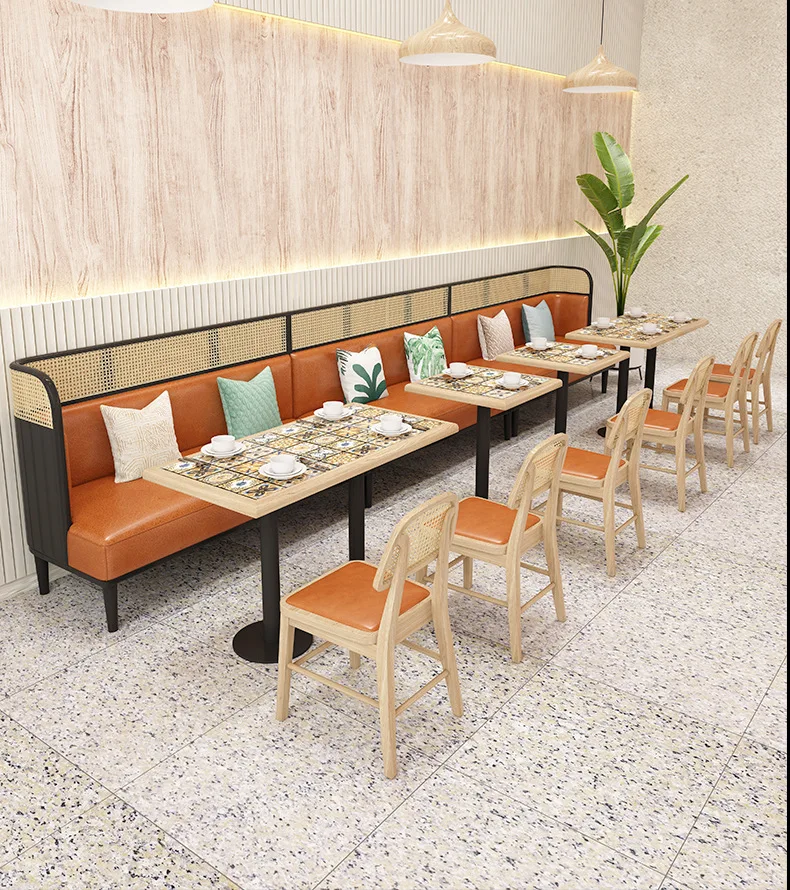 Restaurant Solid Wood Rattan Booth Chain Restaurant Chinese Style Tea Restaurant Hotel Morning Tea Shop Table And Chairs