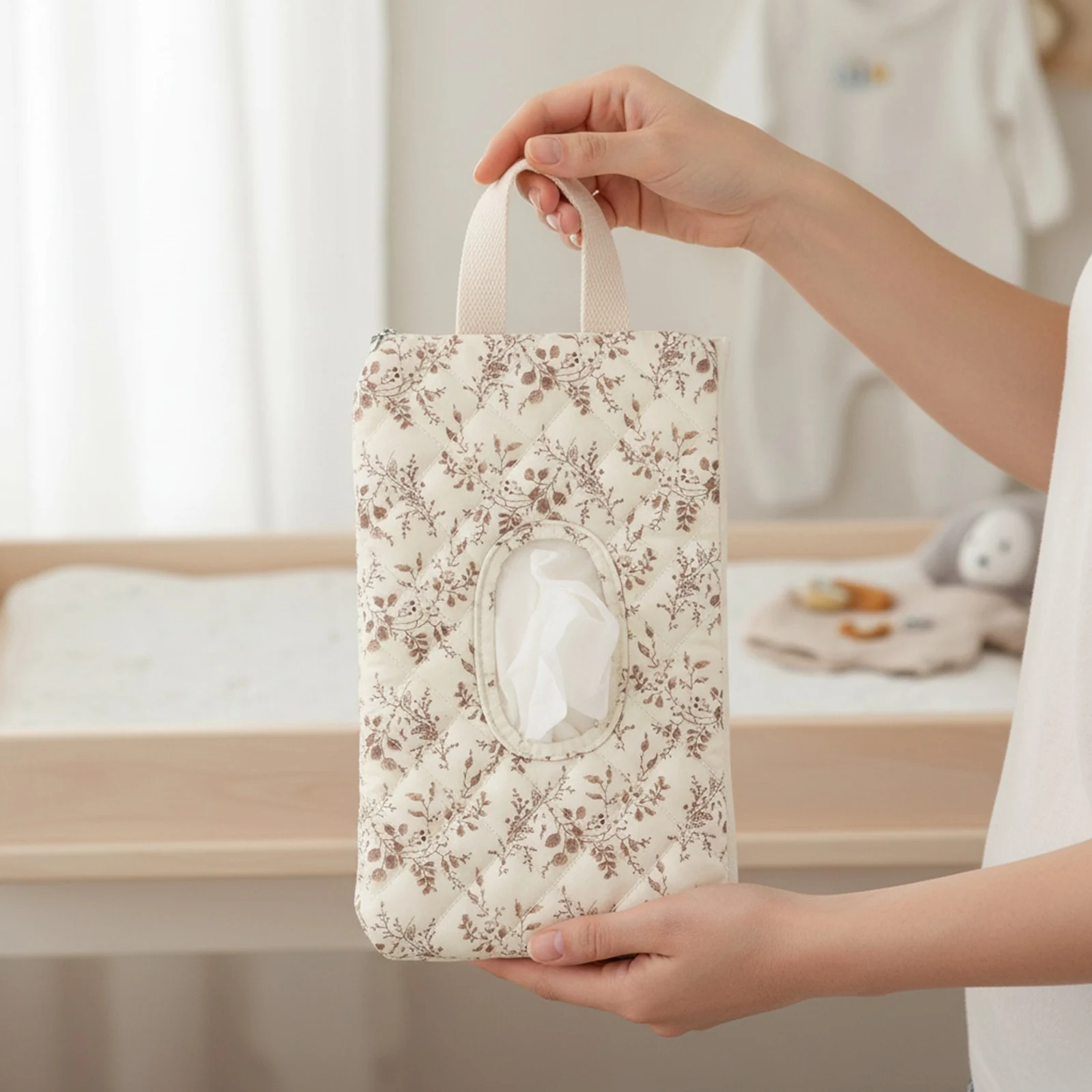 

Reusable Diaper Bag Canvas Floral Quilted Baby Wipes Dispenser Wet Tissue Storage Bag Portable Diaper Napkin Wipe Storage Pouch