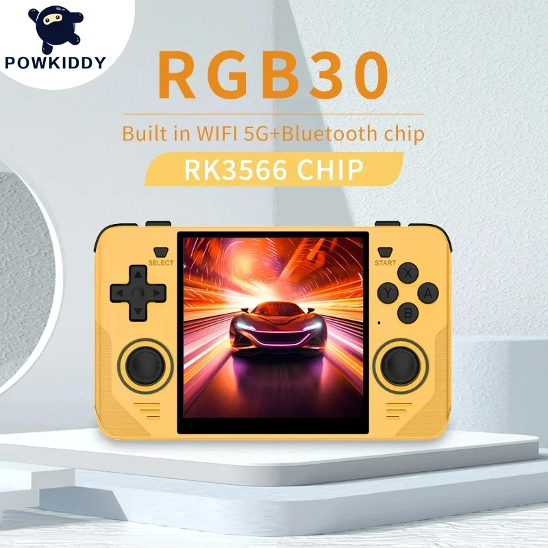 POWKIDDY RGB30 Yellow 720*720 4 Inch Ips Screen Built-in WIFI RK3566 Open-Source Retro Handheld Game Console Children's Gifts