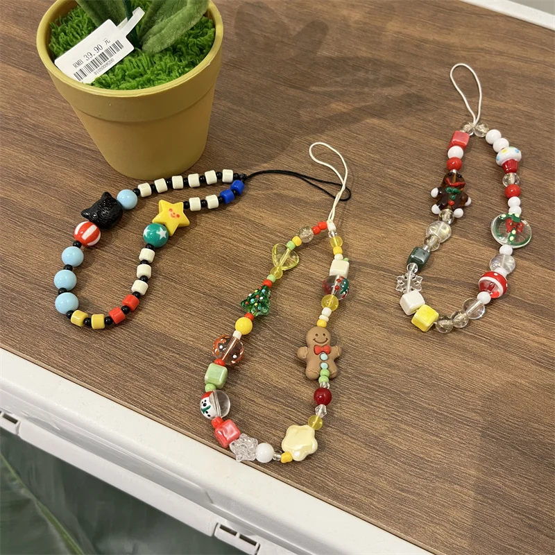 

Christmas tree gingerbread man Wrist Hand Lanyard Cute For iPhone Samsung Mobile Phone Strap Pendant Car Keys Chain Lot ID Card