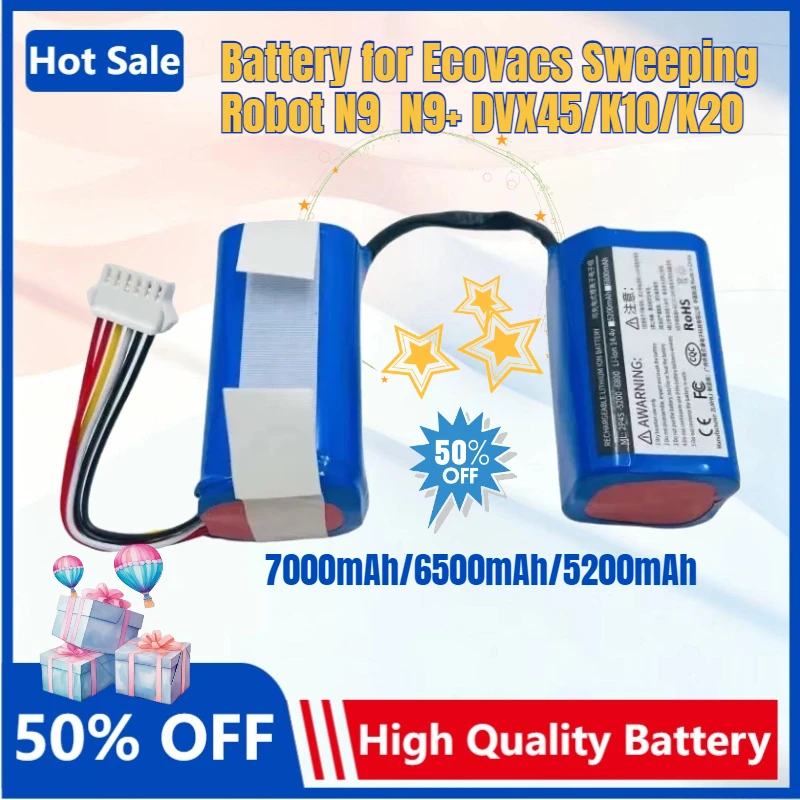 

14.4V Replacement Battery for Ecovacs Sweeping Robot N9 N9+ Battery Accessories DVX45/K10/K20 7000mAh/6500mAh/5200mAh Bateria