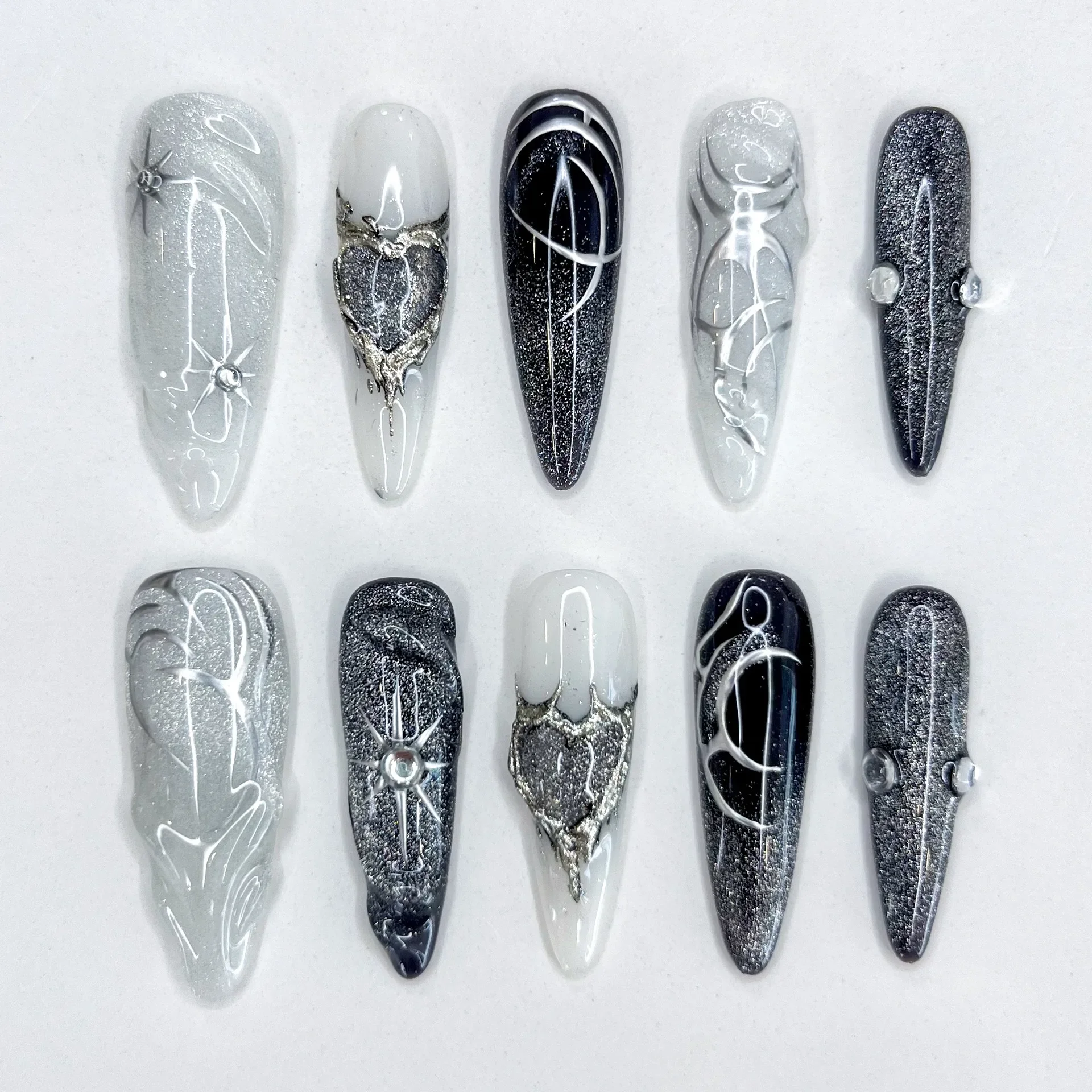 3D Long Dark Embossed Female Nail Art Premium High Quality Press Nails Beautiful Items