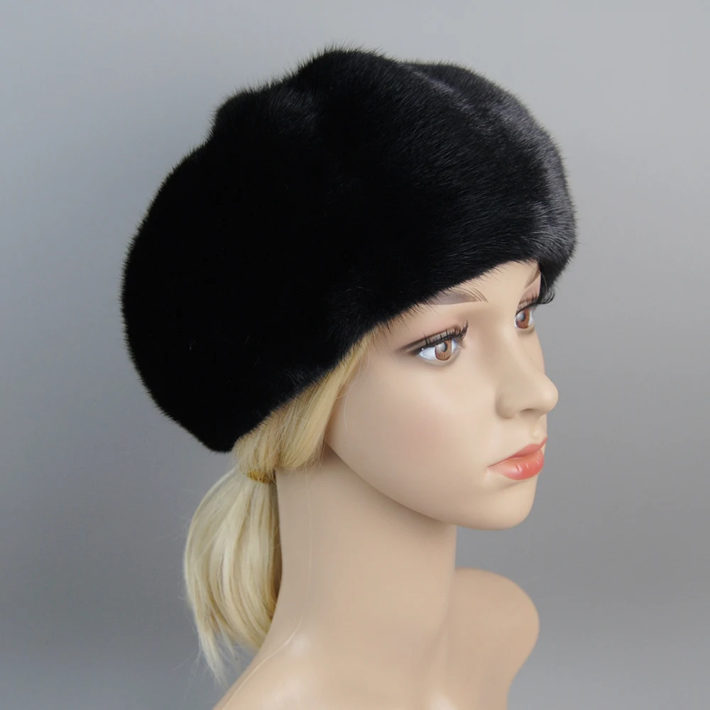 Hot Sale Full Pelt Luxurious Women Real Mink Fur Hats Winter Warm Fur Caps Fashion Ladies Pumpkin Genuine Mink Fur Beanies Hat