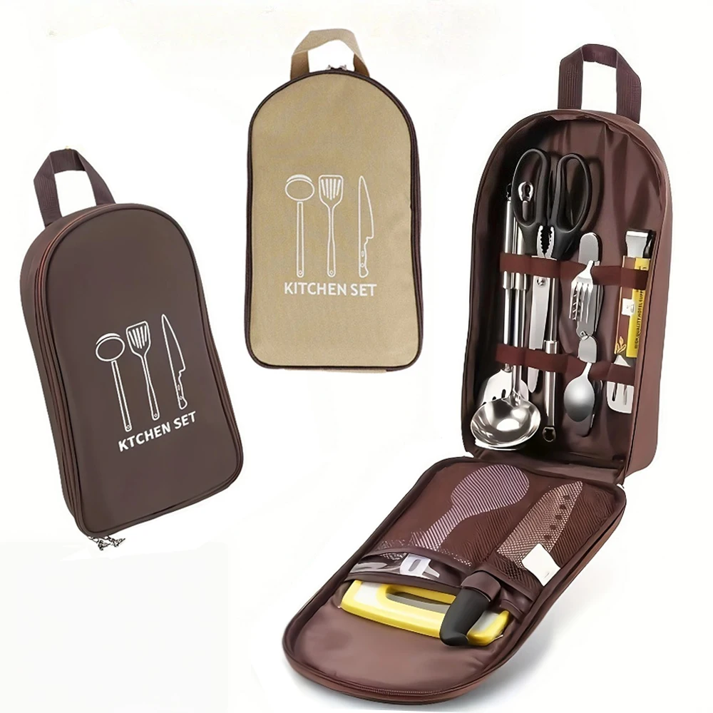 

Сумка для посуды для кемпинга, портативная сумка для хранения туристических принадлежностей, сумка для пикника, органайзер для кухонной утвари (без столовых приборов)