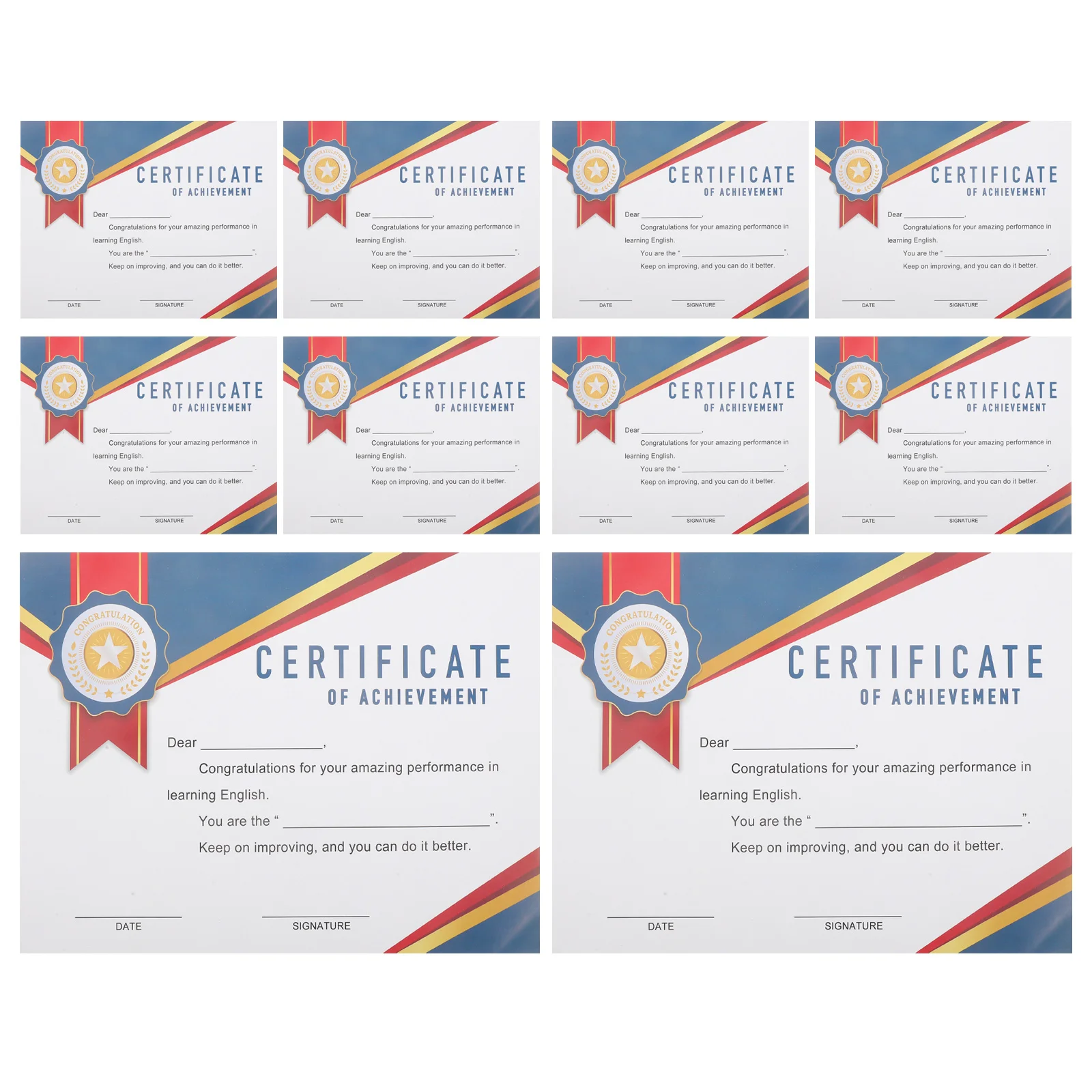 10 Sheets Award Certificates Students Colorful Thickened Paper School Performance Recognition Completion Certificates