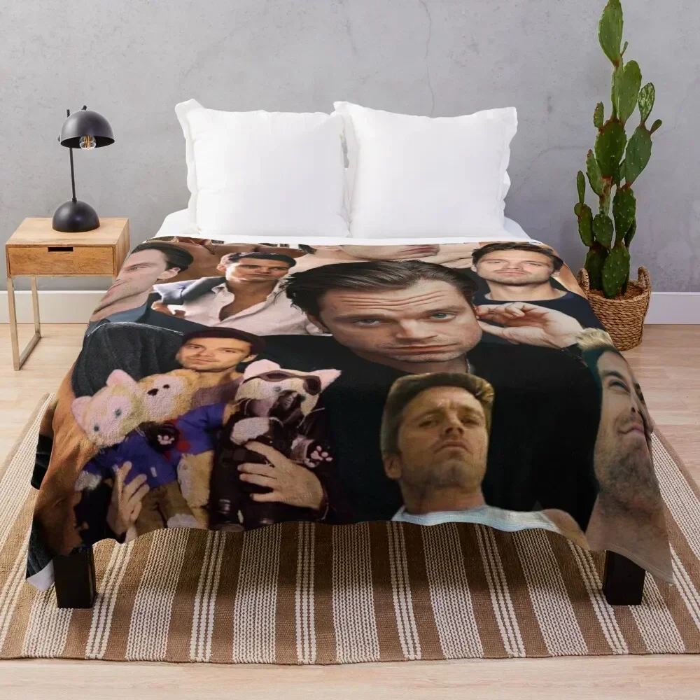 

Sebastian Stan collage Throw Blanket Outdoor Soft Blanket for Picnic Beach Camping