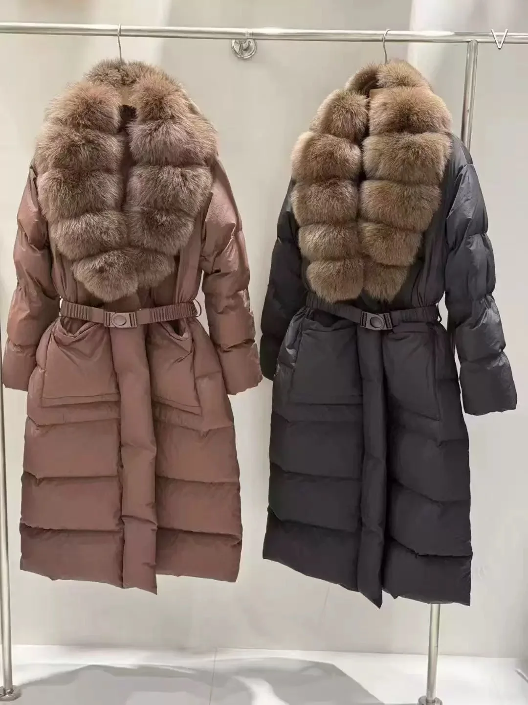 ياقة من الفرو أسفل Jaet ملابس خارجية طويلة دافئة للشتاء Faion Commute Sle White Du Down Filling #1