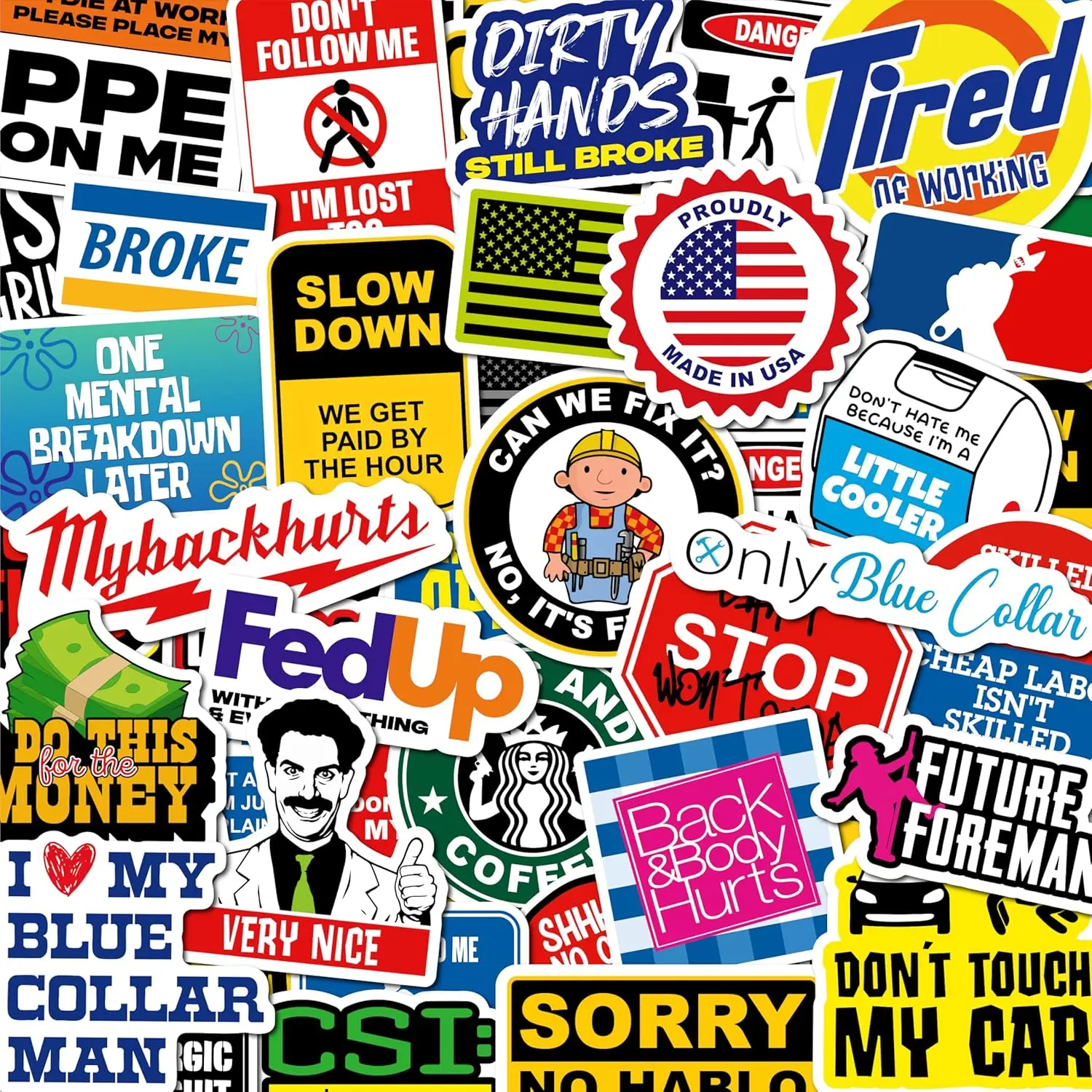 

200 Unique Hard Hat Stickers for Adults - Sarcastic, Meme & Funny Designs for Water Bottles, Toolbox, Helmet Accessories