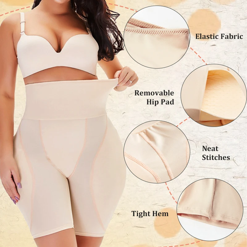 Dimmkof Plus Size Removable Pad Panties Women\'s Tummy Control Smooth Thigh Hip Enhancer Underwear Seamless Shapewear Body Shaper