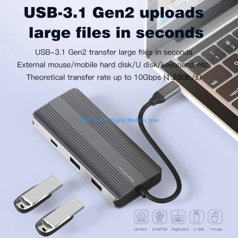 U2Je Typec Dock HDMI互換USBアダプターハブタイプRJ45 1000M TFリーダーPD100W