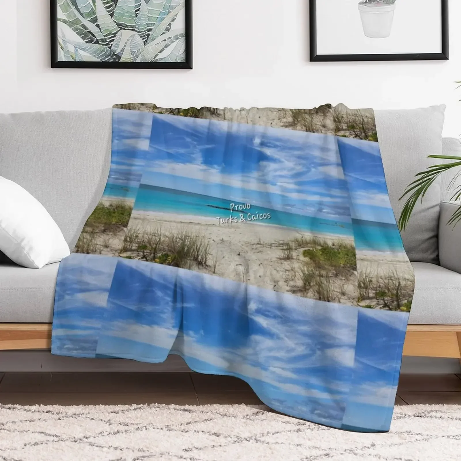 Blue Skies White Sand Throw Blanket manga blankets and throws Blankets