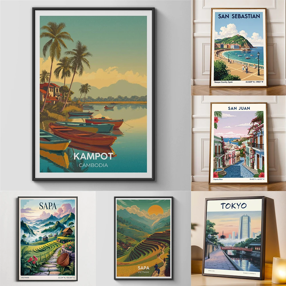 Siem Reap Cambodia Poster Angkor Wat Vintage Travel Print Southeast Asia Wall Art Canvas Painting Kep Beach Cambodia Travel Art