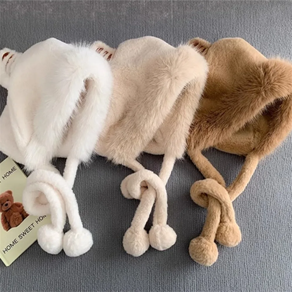 جديد سميكة جلد Pompom كرات قبعة شتاء دافئ لطيف آذان النمر البلوز قبعة يندبروف الشتاء قبعة تدفئة الخريف الشتاء