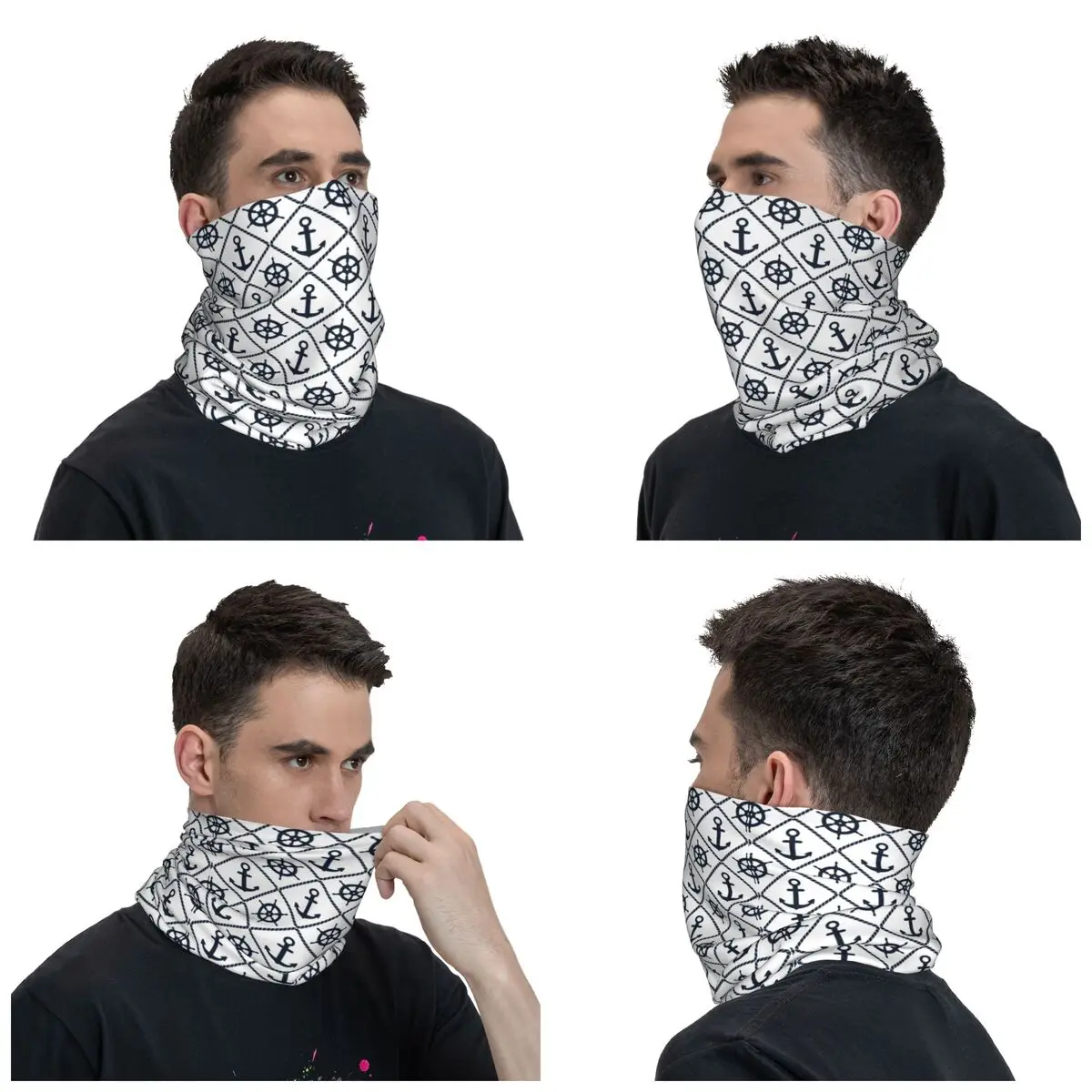 Anchor And Wheel Bandana Neck Gaiter Windproof Face Scarf Cover Men Women Nautical Sailing Sailor Lover Headband Tube Balaclava